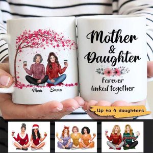 Mother & Daughters Linked Together Pretty Girls Personalized Coffee Mug