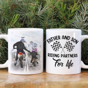 Motocross Father And Son Riding Partners For Life Personalized White Mug, Gift For Dirt Bike Family