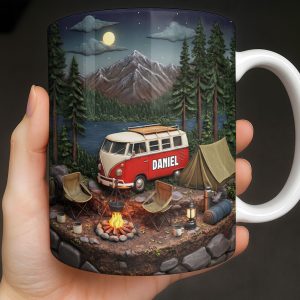 Mountain Camping Adventure Under The Stars With Van And Tent - Personalized Custom Coffee Mug - CAMP013_MG