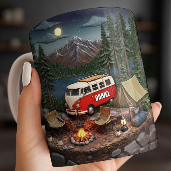 Mountain Camping Adventure Under The Stars With Van And Tent - Personalized Custom Coffee Mug - CAMP013_MG