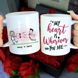 My Heart Is Wherever You Are, Personalized Mug, Gift For Couple