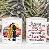 My heart on fire but you get me wet , Personalized White Mug for Fire Fighter Couples