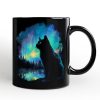 Mystic Aurora Cat Personalized Mug, Northern Lights Feline Gift with Custom Name