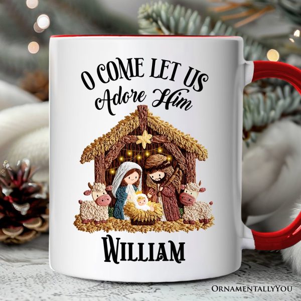 Nativity Holy Family Jesus Christmas Personalized Mug, Imitation Latch Hook Yarn Cozy Christian Gift with Custom Name Nativity Holy Family Jesus Christmas Personalized Mug, Imitation Latch Hook Yarn Cozy Christian Gift with Custom Name