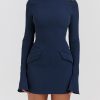 Navy Fluted Cuffs Long Sleeve Bodycon Mini Dress Navy Fluted Cuffs Long Sleeve Bodycon Mini Dress