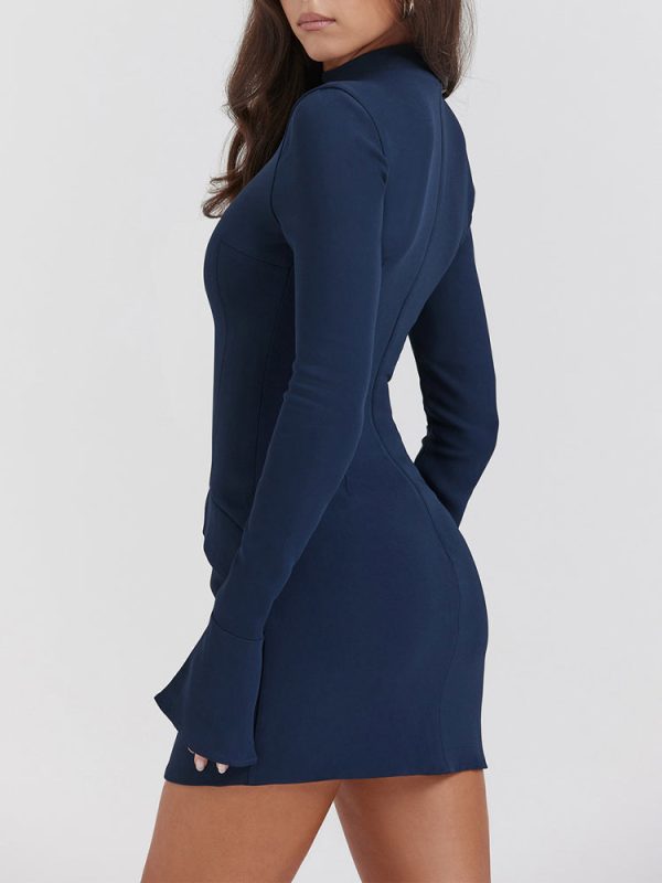 Navy Fluted Cuffs Long Sleeve Bodycon Mini Dress Navy Fluted Cuffs Long Sleeve Bodycon Mini Dress