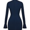 Navy Fluted Cuffs Long Sleeve Bodycon Mini Dress Navy Fluted Cuffs Long Sleeve Bodycon Mini Dress