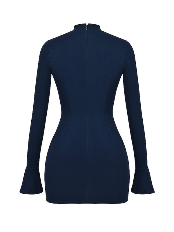 Navy Fluted Cuffs Long Sleeve Bodycon Mini Dress Navy Fluted Cuffs Long Sleeve Bodycon Mini Dress