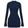 Navy Fluted Cuffs Long Sleeve Bodycon Mini Dress Navy Fluted Cuffs Long Sleeve Bodycon Mini Dress