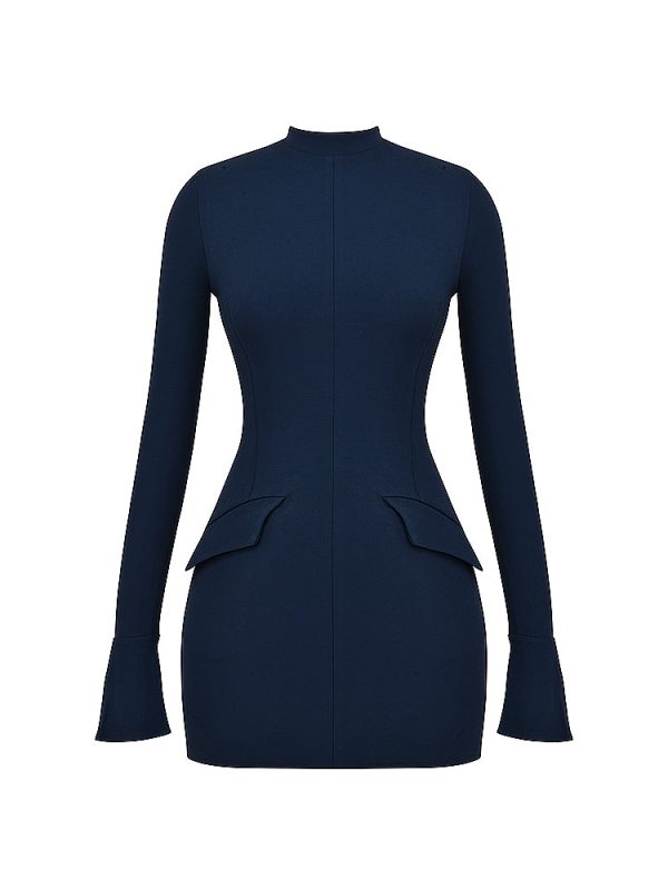 Navy Fluted Cuffs Long Sleeve Bodycon Mini Dress Navy Fluted Cuffs Long Sleeve Bodycon Mini Dress