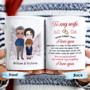 Never Forget That I Love You, Romantic Couple With Bouquet - Personalized Custom Coffee Mug - CPL258_MG