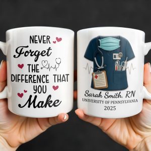 Never Forget The Difference That You Make, Heartbeat And Medical Scrubs - Personalized Custom Coffee Mug - GRAD271_MG