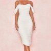 Off Shoulder Ruched Bodycon Cocktail Party Dress - White Off Shoulder Ruched Bodycon Cocktail Party Dress - White