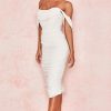Off Shoulder Ruched Bodycon Cocktail Party Dress - White Off Shoulder Ruched Bodycon Cocktail Party Dress - White
