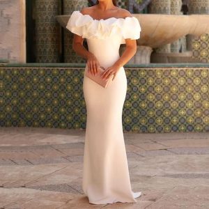 Off Shoulder Ruffled Sleeveless Maxi Dresses
