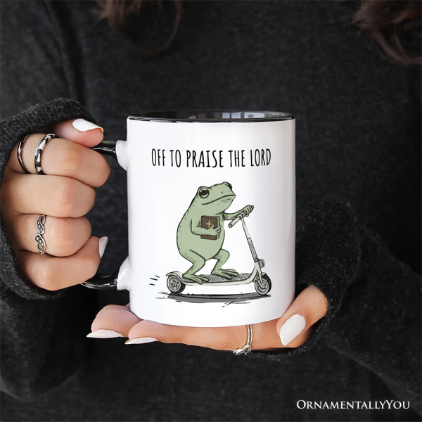 Off to Praise the Lord Funny Frog Personalized Mug, Christian Faith Humor Jesus Gift with Custom Name Off to Praise the Lord Funny Frog Personalized Mug, Christian Faith Humor Jesus Gift with Custom Name