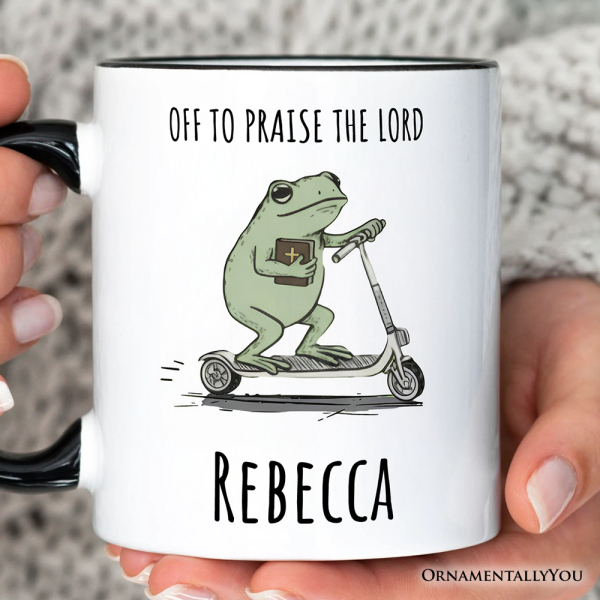 Off to Praise the Lord Funny Frog Personalized Mug, Christian Faith Humor Jesus Gift with Custom Name Off to Praise the Lord Funny Frog Personalized Mug, Christian Faith Humor Jesus Gift with Custom Name