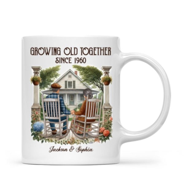 Old Couple Sitting On The Porch Growing Old Together Since Personalized Mug, Heartfelt Gift For Couple, For Him, For Her, Husband, Wife Old Couple Sitting On The Porch Growing Old Together Since Personalized Mug, Heartfelt Gift For Couple, For Him, For Her, Husband, Wife