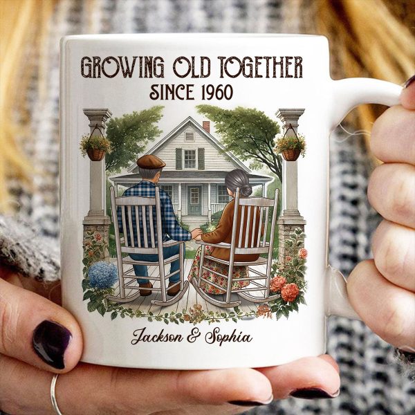 Old Couple Sitting On The Porch Growing Old Together Since Personalized Mug, Heartfelt Gift For Couple, For Him, For Her, Husband, Wife Old Couple Sitting On The Porch Growing Old Together Since Personalized Mug, Heartfelt Gift For Couple, For Him, For Her, Husband, Wife