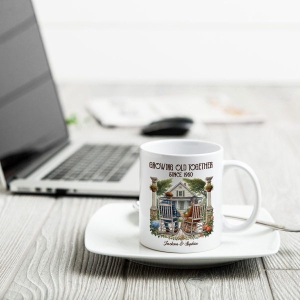 Old Couple Sitting On The Porch Growing Old Together Since Personalized Mug, Heartfelt Gift For Couple, For Him, For Her, Husband, Wife Old Couple Sitting On The Porch Growing Old Together Since Personalized Mug, Heartfelt Gift For Couple, For Him, For Her, Husband, Wife