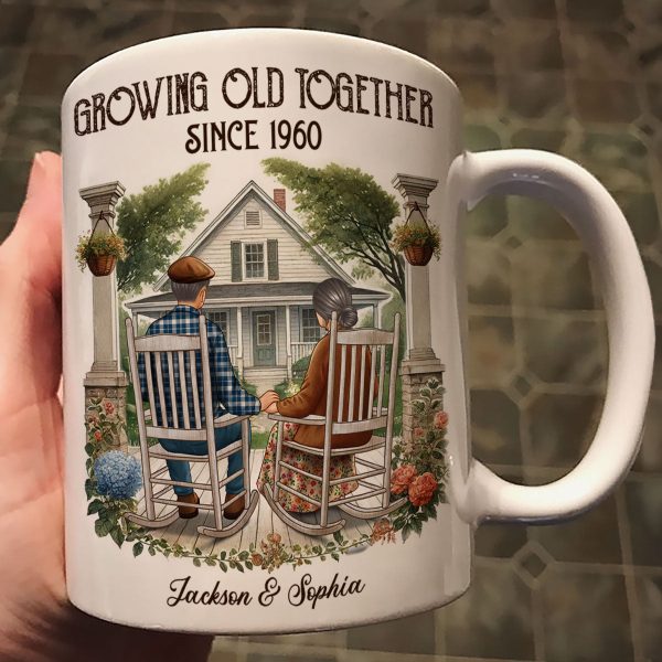 Old Couple Sitting On The Porch Growing Old Together Since Personalized Mug, Heartfelt Gift For Couple, For Him, For Her, Husband, Wife Old Couple Sitting On The Porch Growing Old Together Since Personalized Mug, Heartfelt Gift For Couple, For Him, For Her, Husband, Wife