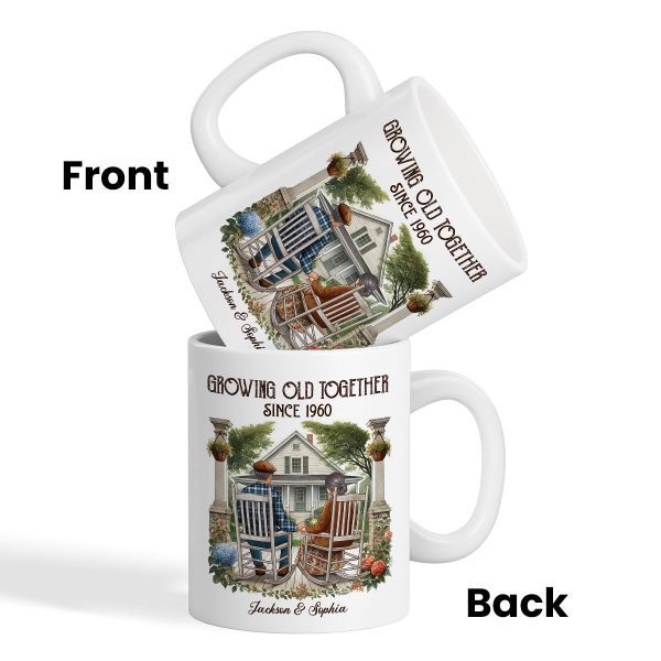 Old Couple Sitting On The Porch Growing Old Together Since Personalized Mug, Heartfelt Gift For Couple, For Him, For Her, Husband, Wife Old Couple Sitting On The Porch Growing Old Together Since Personalized Mug, Heartfelt Gift For Couple, For Him, For Her, Husband, Wife