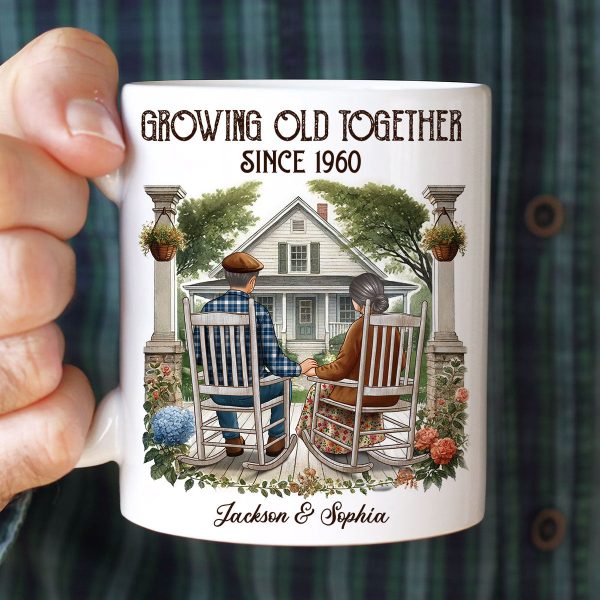 Old Couple Sitting On The Porch Growing Old Together Since Personalized Mug, Heartfelt Gift For Couple, For Him, For Her, Husband, Wife Old Couple Sitting On The Porch Growing Old Together Since Personalized Mug, Heartfelt Gift For Couple, For Him, For Her, Husband, Wife
