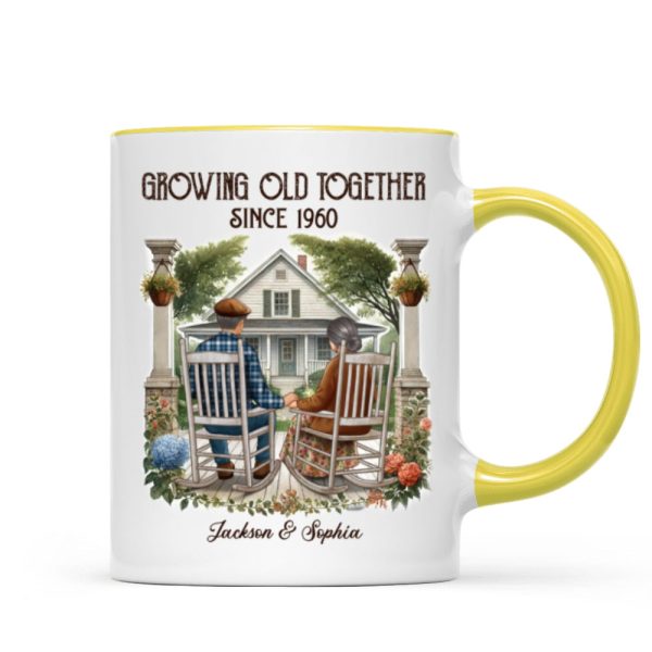 Old Couple Sitting On The Porch Growing Old Together Since Personalized Mug, Heartfelt Gift For Couple, For Him, For Her, Husband, Wife Old Couple Sitting On The Porch Growing Old Together Since Personalized Mug, Heartfelt Gift For Couple, For Him, For Her, Husband, Wife