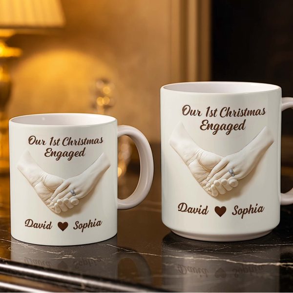 Our 1st Christmas Engaged, Hands Holding With Ring - Personalized Custom Coffee Mug - CPL773_MG Our 1st Christmas Engaged, Hands Holding With Ring - Personalized Custom Coffee Mug - CPL773_MG
