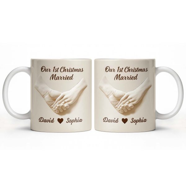 Our 1st Christmas Engaged, Hands Holding With Ring - Personalized Custom Coffee Mug - CPL773_MG Our 1st Christmas Engaged, Hands Holding With Ring - Personalized Custom Coffee Mug - CPL773_MG