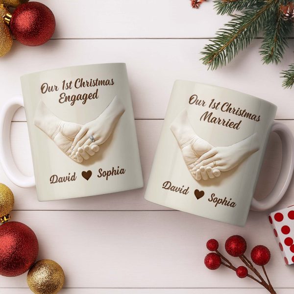 Our 1st Christmas Engaged, Hands Holding With Ring - Personalized Custom Coffee Mug - CPL773_MG Our 1st Christmas Engaged, Hands Holding With Ring - Personalized Custom Coffee Mug - CPL773_MG