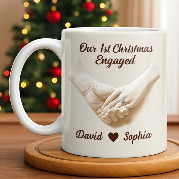 Our 1st Christmas Engaged, Hands Holding With Ring - Personalized Custom Coffee Mug - CPL773_MG Our 1st Christmas Engaged, Hands Holding With Ring - Personalized Custom Coffee Mug - CPL773_MG