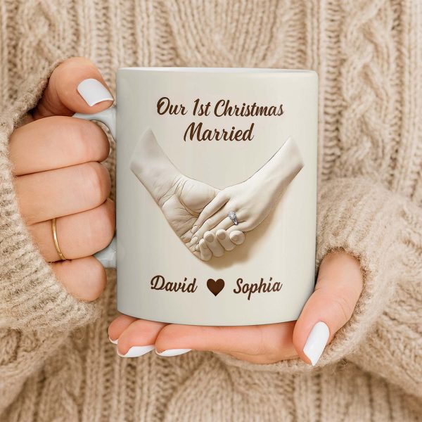 Our 1st Christmas Engaged, Holding Hands With Ring - Personalized Custom Coffee Mug - CPL1055_MG Our 1st Christmas Engaged, Holding Hands With Ring - Personalized Custom Coffee Mug - CPL1055_MG