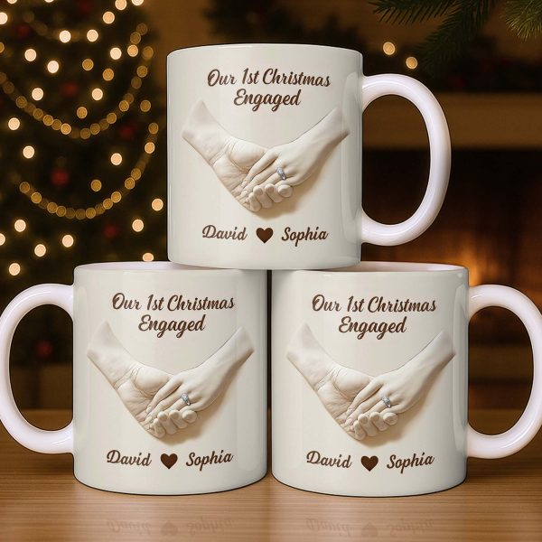 Our 1st Christmas Engaged, Holding Hands With Ring - Personalized Custom Coffee Mug - CPL1055_MG Our 1st Christmas Engaged, Holding Hands With Ring - Personalized Custom Coffee Mug - CPL1055_MG