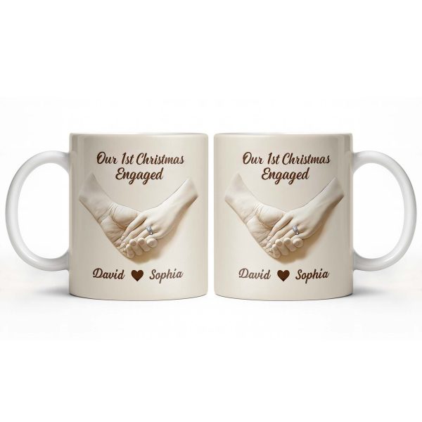 Our 1st Christmas Engaged, Holding Hands With Ring - Personalized Custom Coffee Mug - CPL1055_MG Our 1st Christmas Engaged, Holding Hands With Ring - Personalized Custom Coffee Mug - CPL1055_MG