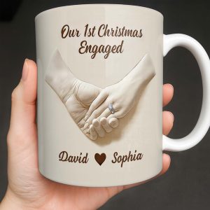 Our 1st Christmas Engaged, Holding Hands With Ring - Personalized Custom Coffee Mug - CPL1055_MG
