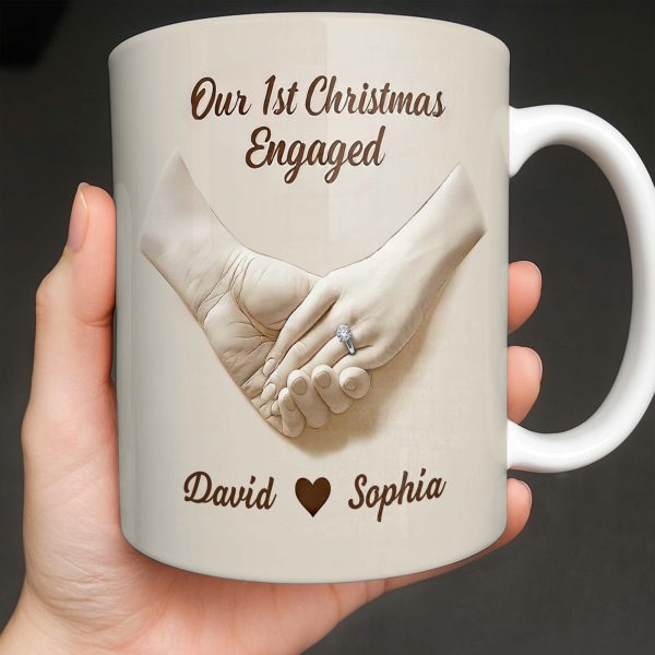 Our 1st Christmas Engaged, Holding Hands With Ring - Personalized Custom Coffee Mug - CPL1055_MG Our 1st Christmas Engaged, Holding Hands With Ring - Personalized Custom Coffee Mug - CPL1055_MG