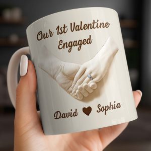 Our 1st Valentine Engaged, Holding Hands With Ring - Personalized Custom Coffee Mug - CPL1142_MG