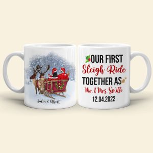 Our First Sleigh Ride Together As, Christmas White Mug Gift For Newly Married Couple