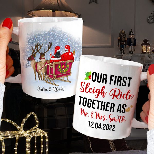 Our First Sleigh Ride Together As, Christmas White Mug Gift For Newly Married Couple