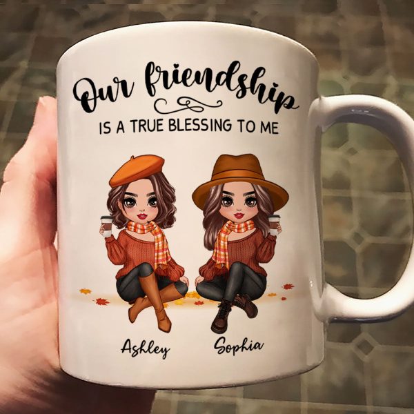 Our Friendship Is True Blessing Fall Season Pretty Besties Sisters Sitting Personalized Mug