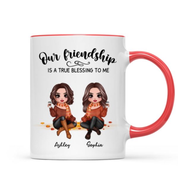 Our Friendship Is True Blessing Fall Season Pretty Besties Sisters Sitting Personalized Mug