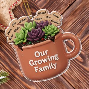 Our Growing Family Succulent Coffee Mug - Personalized Custom Acrylic Ornament, Christmas Gift - GARD024_ACO