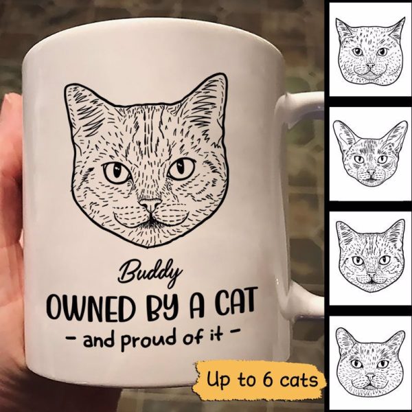 Owned By Cats & Proud Cat Head Outline Personalized Mug Owned By Cats & Proud Cat Head Outline Personalized Mug