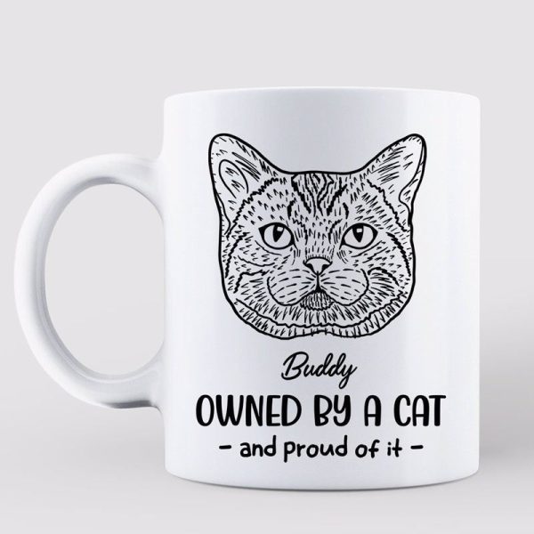Owned By Cats & Proud Cat Head Outline Personalized Mug Owned By Cats & Proud Cat Head Outline Personalized Mug