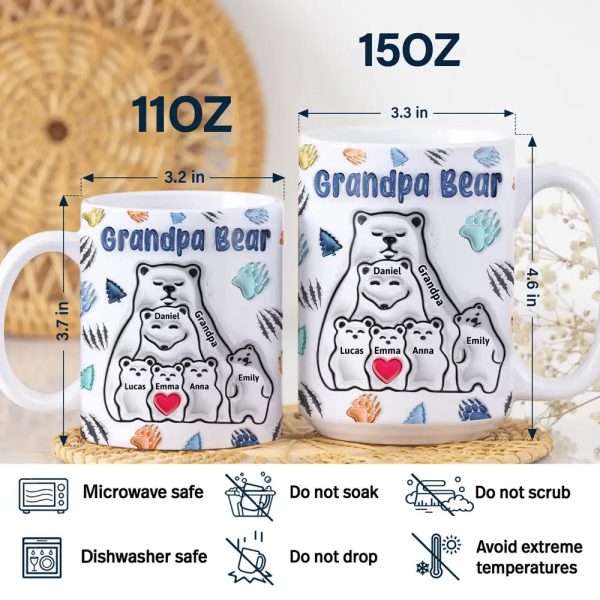 Papa Bear - 3D Inflated Effect Printed Mug, Personalized White Edge-to-Edge Mug Papa Bear - 3D Inflated Effect Printed Mug, Personalized White Edge-to-Edge Mug