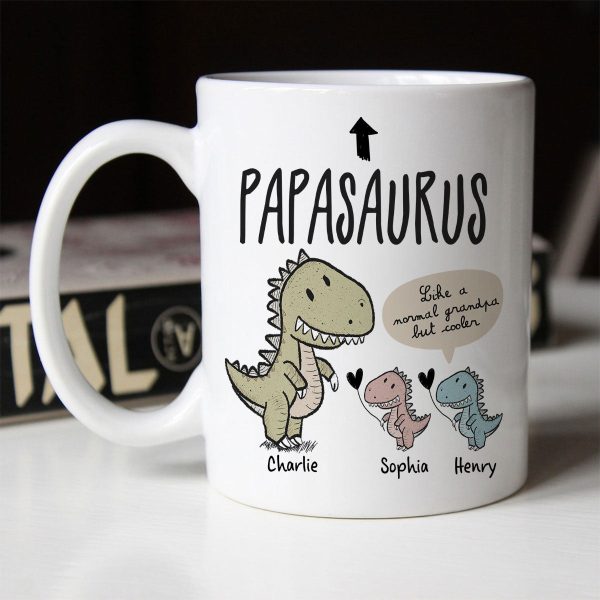 Papasaurus And Kids Cute Style Personalized Mug, Father's Day Gift for Grandpa