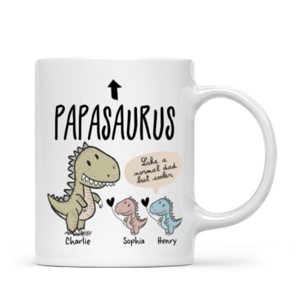 Papasaurus And Kids Cute Style Personalized Mug, Father's Day Gift for Grandpa
