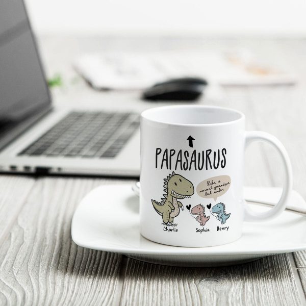 Papasaurus And Kids Cute Style Personalized Mug, Father's Day Gift for Grandpa