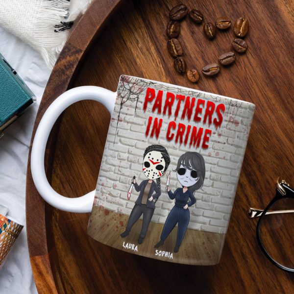 Partners In Crime If I Murdered Someone, Personalized Halloween Bestie Mug